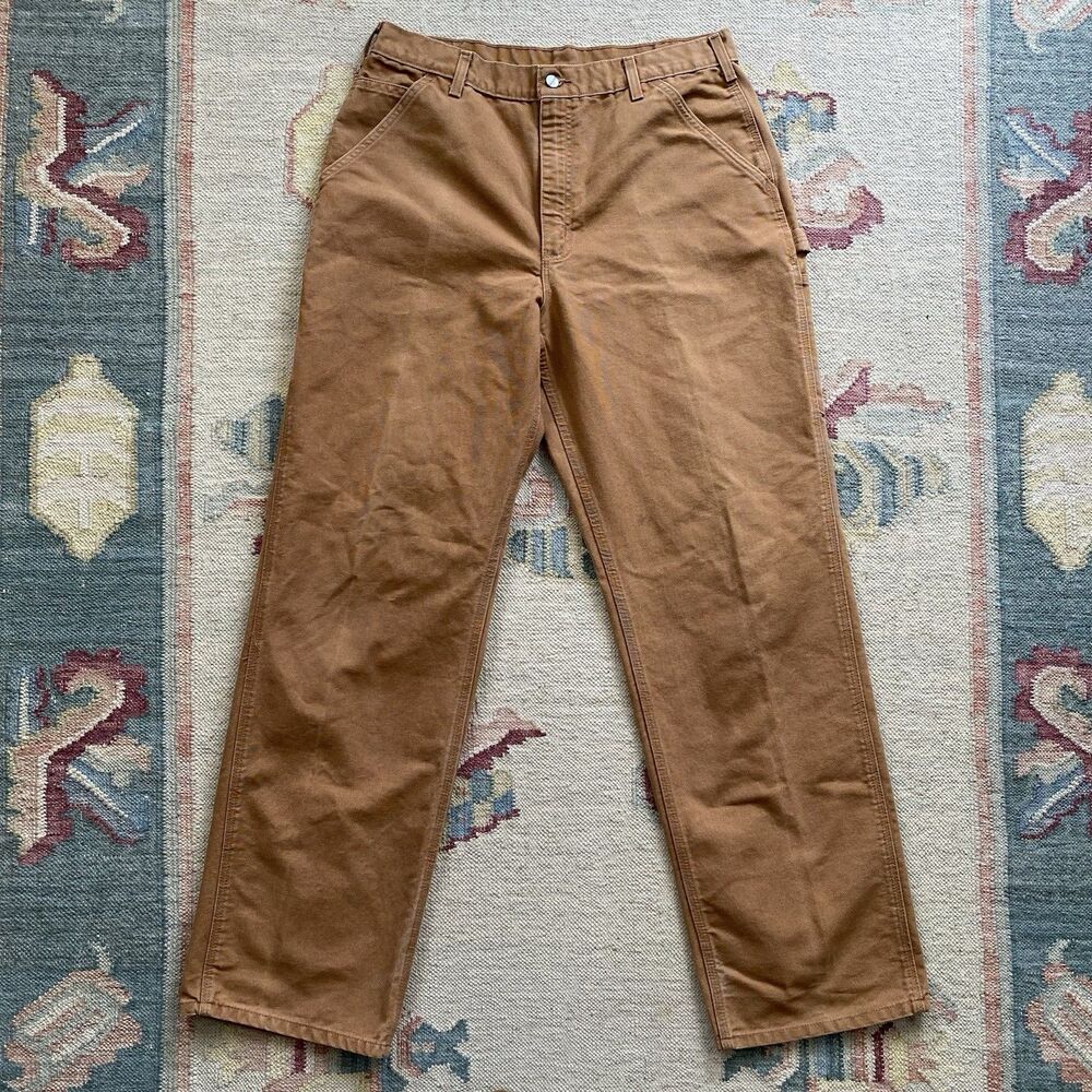 Carhartt Brown Dungaree Fit Pants Carpenter 36x34 Duck Canvas 100% Cotton Work